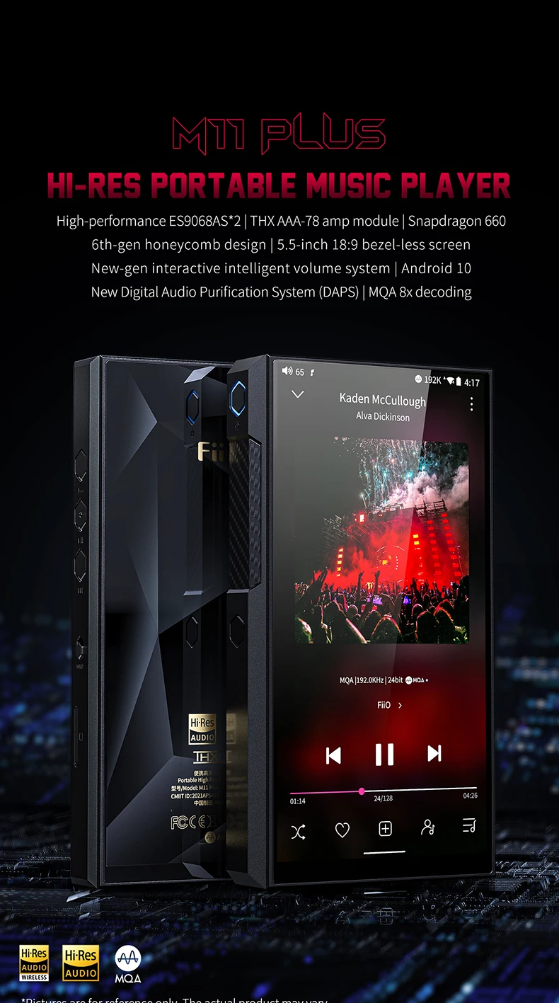 FiiO M11 Plus Hi-Res Music Player MP3 with Android 10/MQA/DAC ES9068AS*2 DSD512 Bluetooth 5.0 5.5inch 64G Snapdragon 660 zune mp3 player