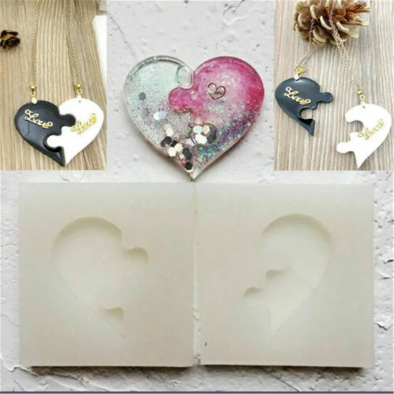 Silicone Mold For Heart-Shaped Puzzle Pendant Resin Silicone Mould Handmade Tool Diy Craft Epoxy Resin Molds liquid silicone mold for diy resin decorative craft moon star heart rabbit epoxy uv resin molds for pendants jewelry making tool