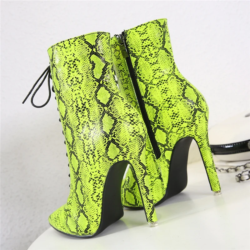 Женские зимние теплые ботинки; ботинки для стриптиза на высоком каблуке 10 см; зеленые ботильоны из крокодиловой змеиной кожи; Роскошная Pleaser обувь