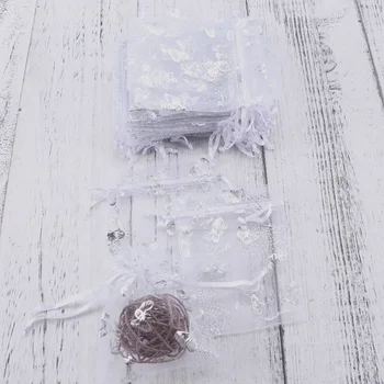 

50 Pieces Butterfly Gift Bags Wedding Party Favor Bags Jewelry Pouches Wrap 9x12cm (White)