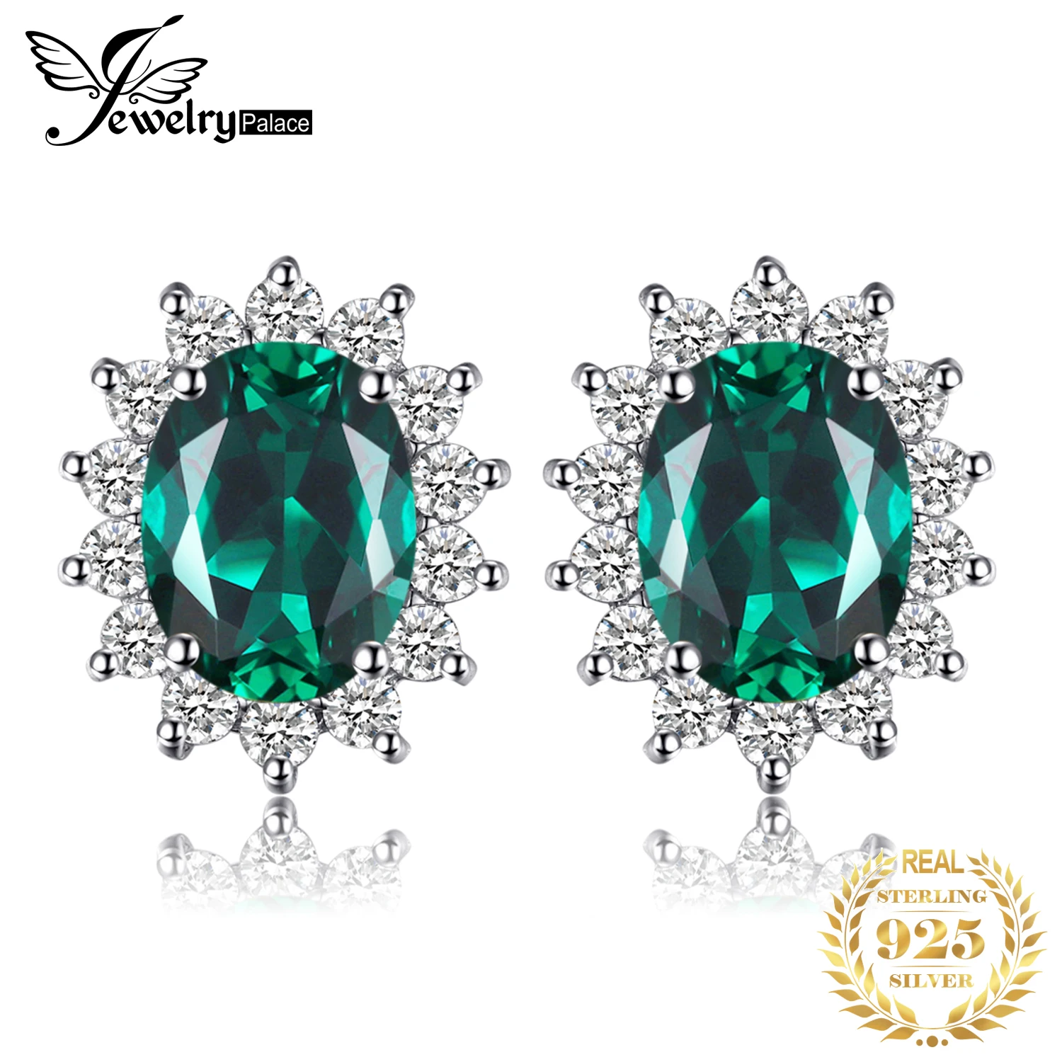 JewelryPalace Диана искусственный изумруд серьги гвоздики 925 стерлингового серебра для
