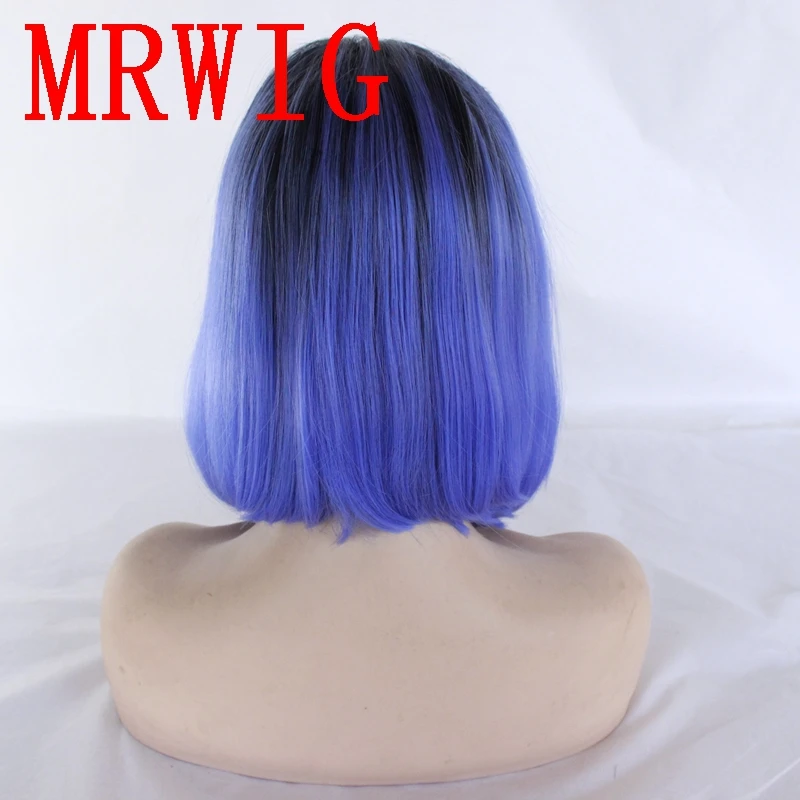 MRWIG 12 дюймов короткий боб прямой черный Омбре зеленый/синий/серый/смешанные со светлыми синтетическими бесклеевой передний парик женщина