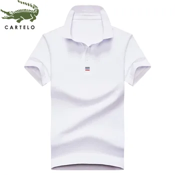 

CARTELO men's clothing summer new fashion simple breathable lapel cotton solid color casual short sleeve polo shirt