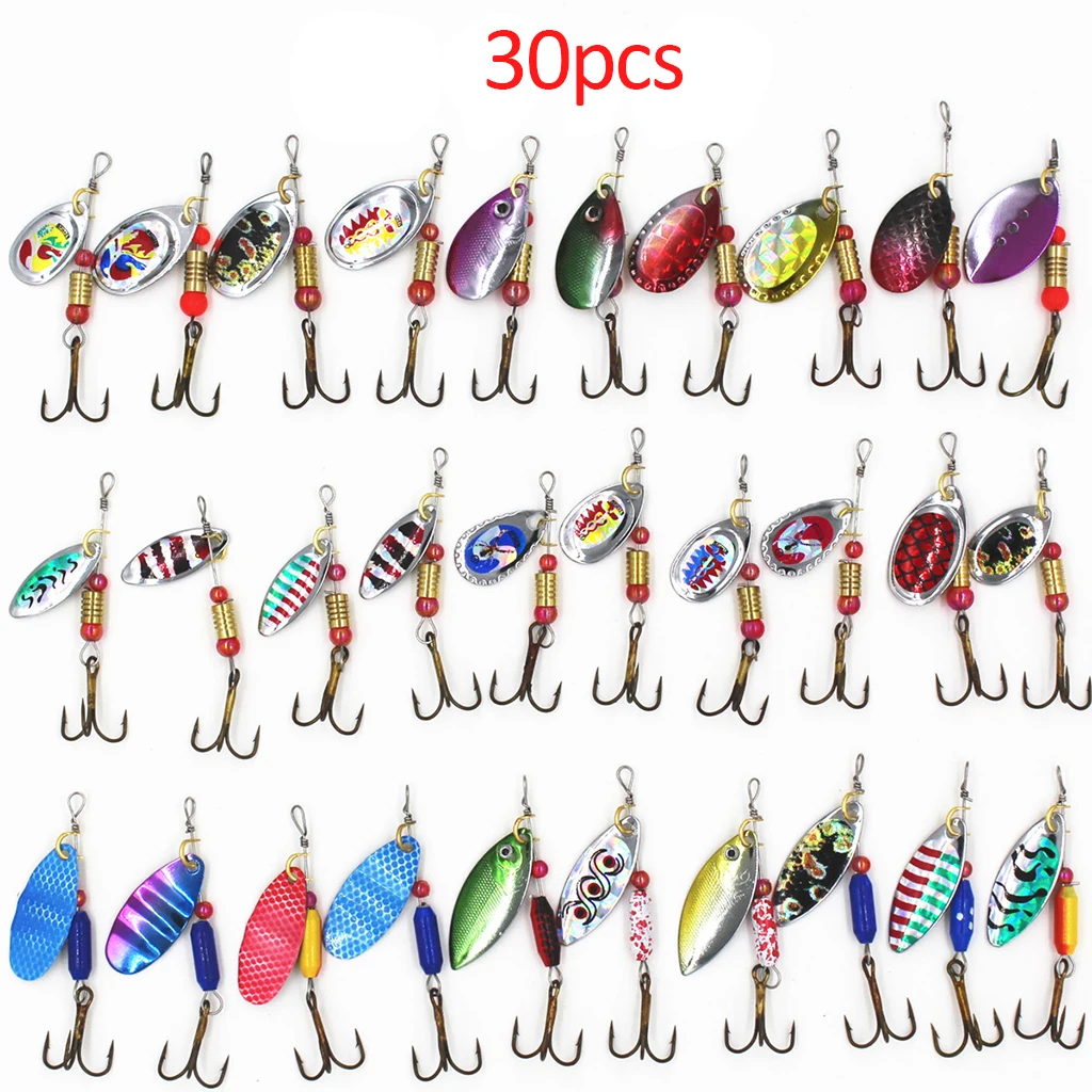 

30Pcs/lot Fishing Lures Spinners Iron Hard Spoon Lures Multiple Colors Complex Fish Lure Baits Set Tackle Accessories