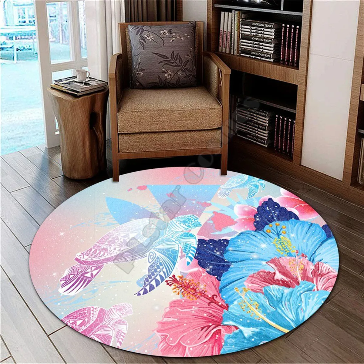 

Hawail Map Kanaka Hibiscus Polynesian Turtle Round Carpet 3D printed Non-slip Mat Dining Living Room Soft Bedroom Carpet