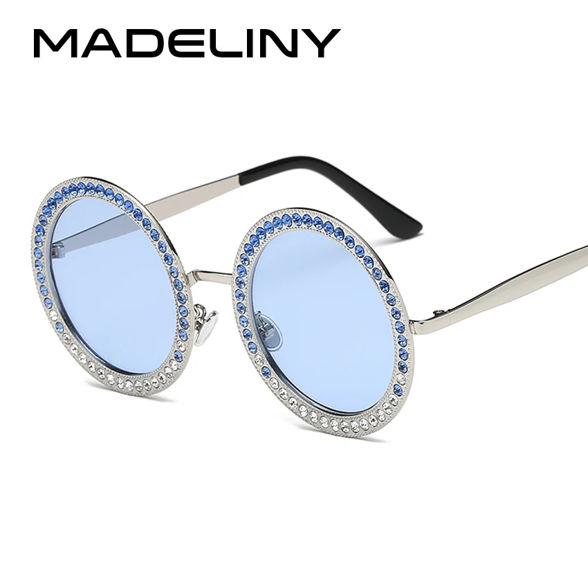 MADELINY новая Стразы круглые солнцезащитные очки для женщин Ретро стиль