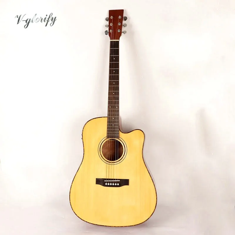 

high gloss 41inch full Celluloid binding electro acoustic guitar with EQ 41 inch high gloss natural color 6 string folk guitar