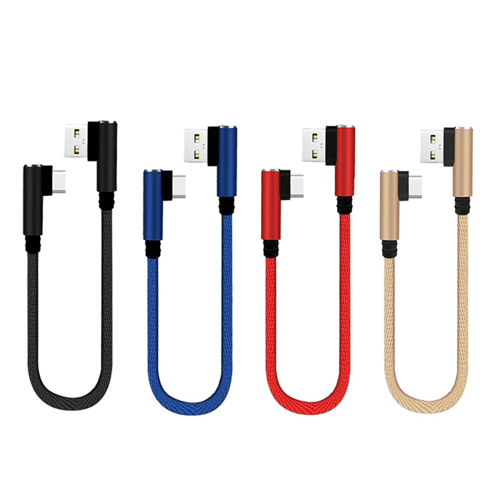 Universell 25cm USB to Type C Short Charging Cable Elbow 90 Degree USB C Micro USB Aluminium Blue Red Black Gold