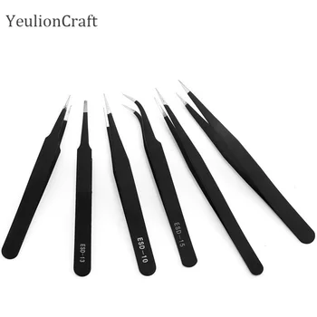 

Chzimade 6Pcs Anti-static ESD Stainless Steel Tweezers Cutting Dies Tools Industrial Precision Curved Straight Tweezers