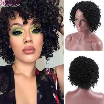

HOUYAN Afro Natural Black Kinky Curly Wigs For Women Fake Hair Accessories Natural Looking African Wigs Heat Resistant