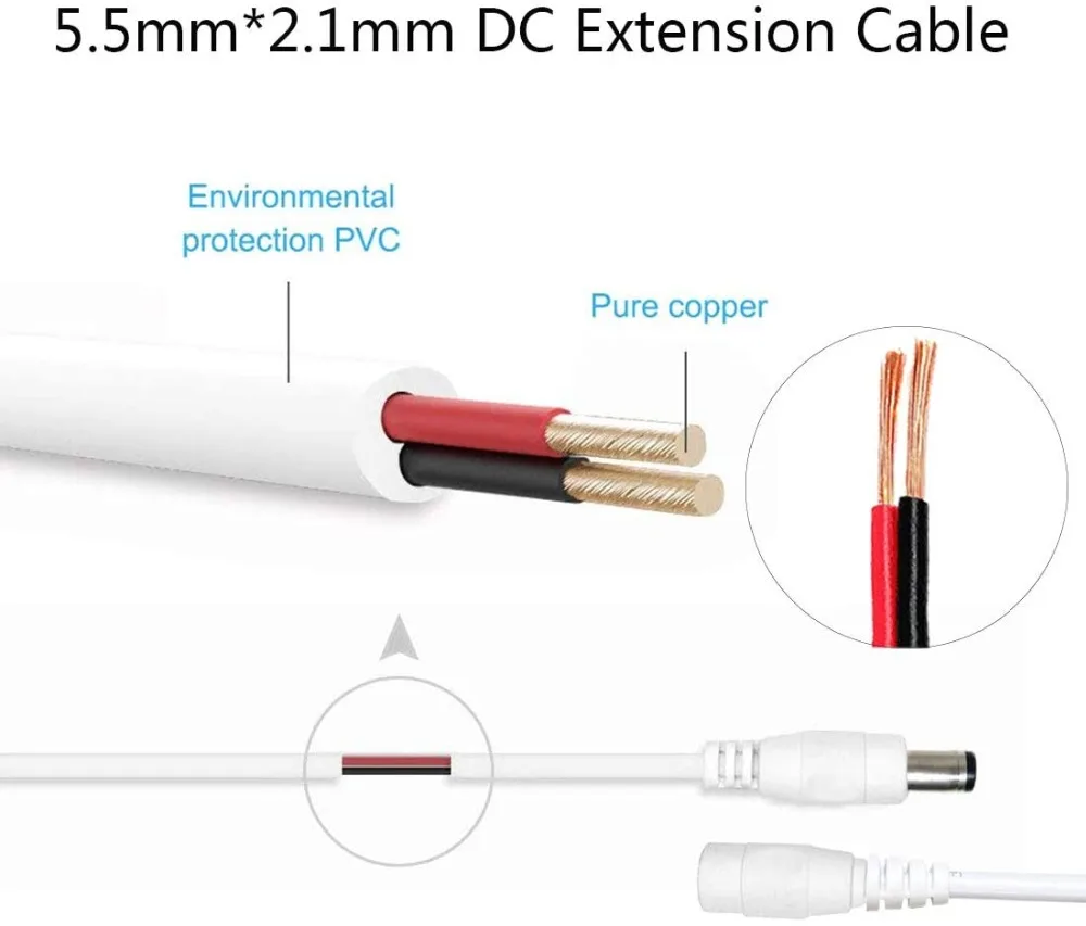 DC 12V Power Adapter Extension Cable 5.5 * 2.1mm Male Female Power Cord Extend Wire Cable For CCTV Camera Router