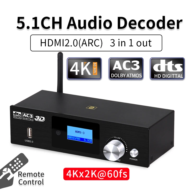 HD915PRO 5.1CH HD аудио декодер Bluetooth 5 0 приемник Dolby атмосферs DTS AC3 HDMI2.0-совместимый 4K3D