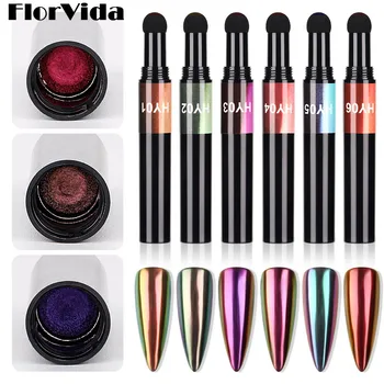 

New 1pc Chameleon Glitter Magic Mirror Powder Sponge Pen Rubs On Nails Art Pigment Chrome Dusts Holographic For Manicure Design