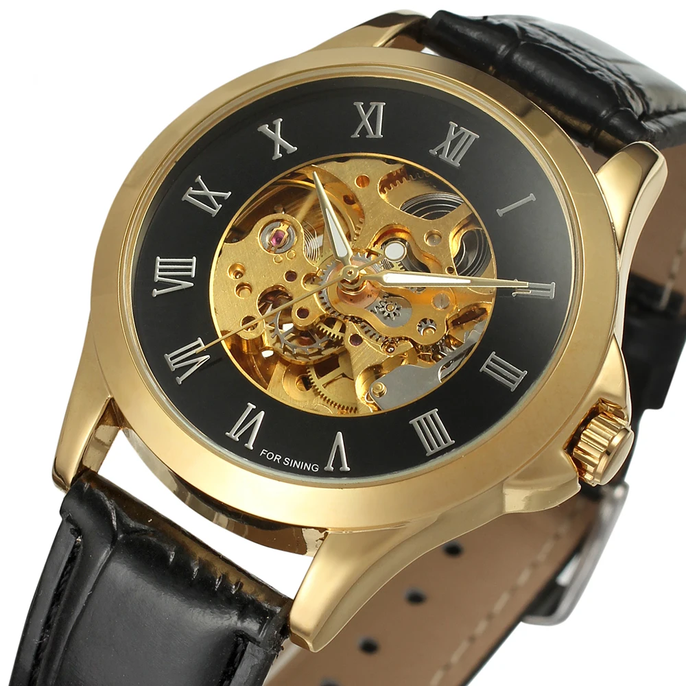 

Forsining Roman Number Display Golden Movement Open Work Retro Classic Men Watch Top Brand Luxury Automatic Skeleton Wristwatch