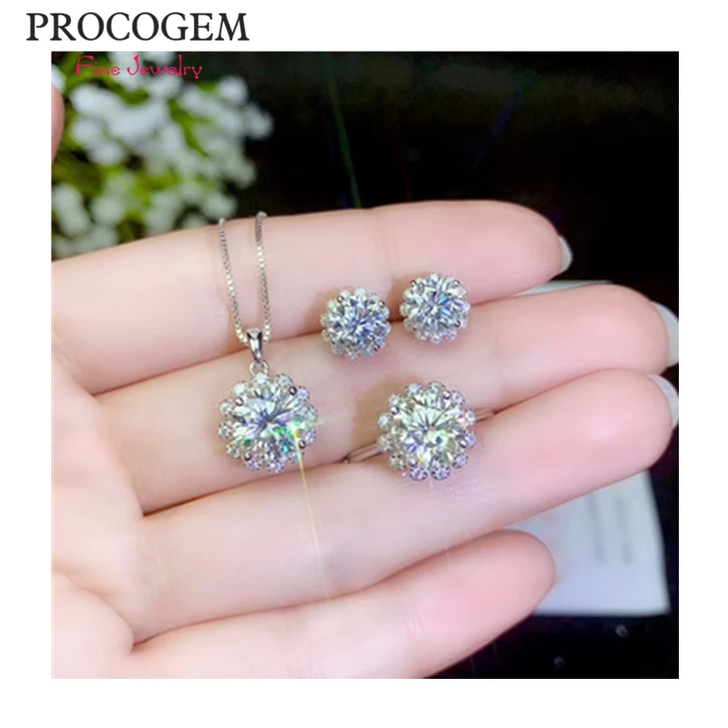 

Moissanite 4Pcs Jewelry Sets Super white VVS Hearts and arrows Women Ladies 925 Sterling silver Fine Jewelry Certificate #689