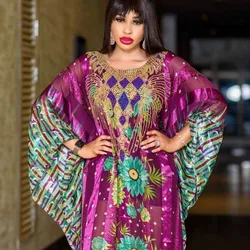 Dashiki African Dresses For Women Hot Diamond Chiffon Loose Big Swing Dress Fashion Ankara Robes Two Piece Inner Skirt Vestidos