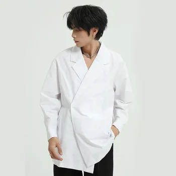 

Male Harajuku Streetwear Fashion Loose Shirt Men Japan Korea Style A Button Casual Long Sleeve Shirts
