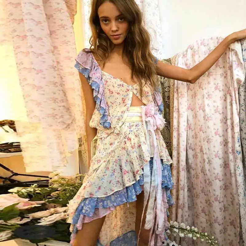 GypsyLady шифоновые юбки женские, с цветочным узором Асимметричная летняя юбка для маленьких девочек Разноцветные Высокие Модные гофрированные юбки женские faldas