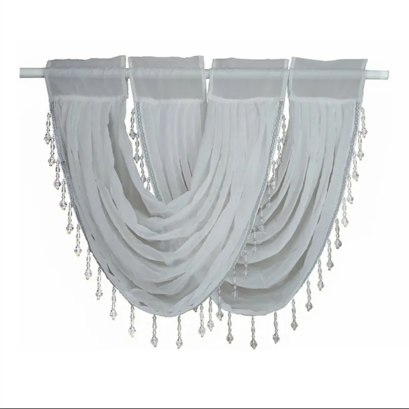 Elegant white gauze curtain.Crystal tassels adorned the curtain.New drape water ripple curtain