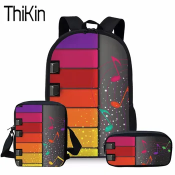

THIKIN Music Pinao Note Printing School Backpack Set for Children Shoulder Bookbag Kids 3pcs Primary Travel Bagpack Girls Boys