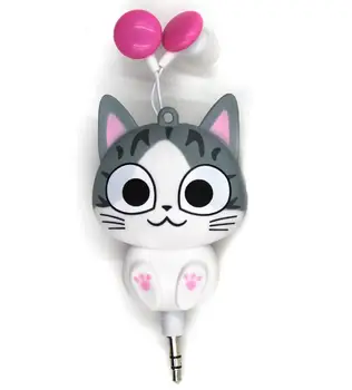 

100pcs/lot 3.5 mm Wired Retractable In-Ear Headset Cartoon Cat/Panda Earpiece Clip MP3 Headphone For iphone Samsung Xiaomi