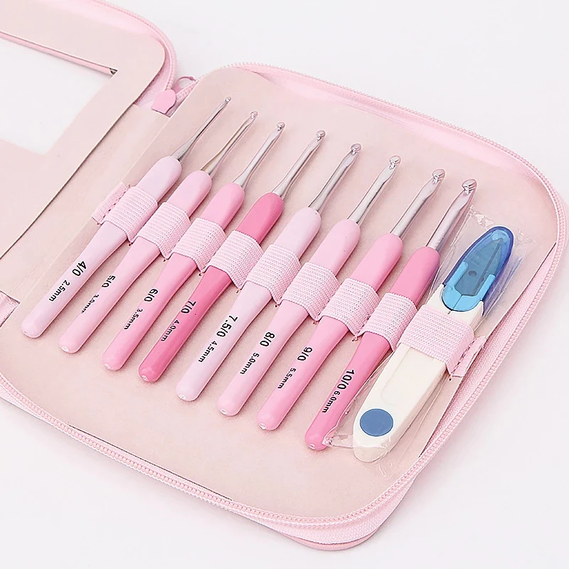 9pcs/set Handle Crochet Hook Set Aluminum 1.0 10mm Knitting Crochet