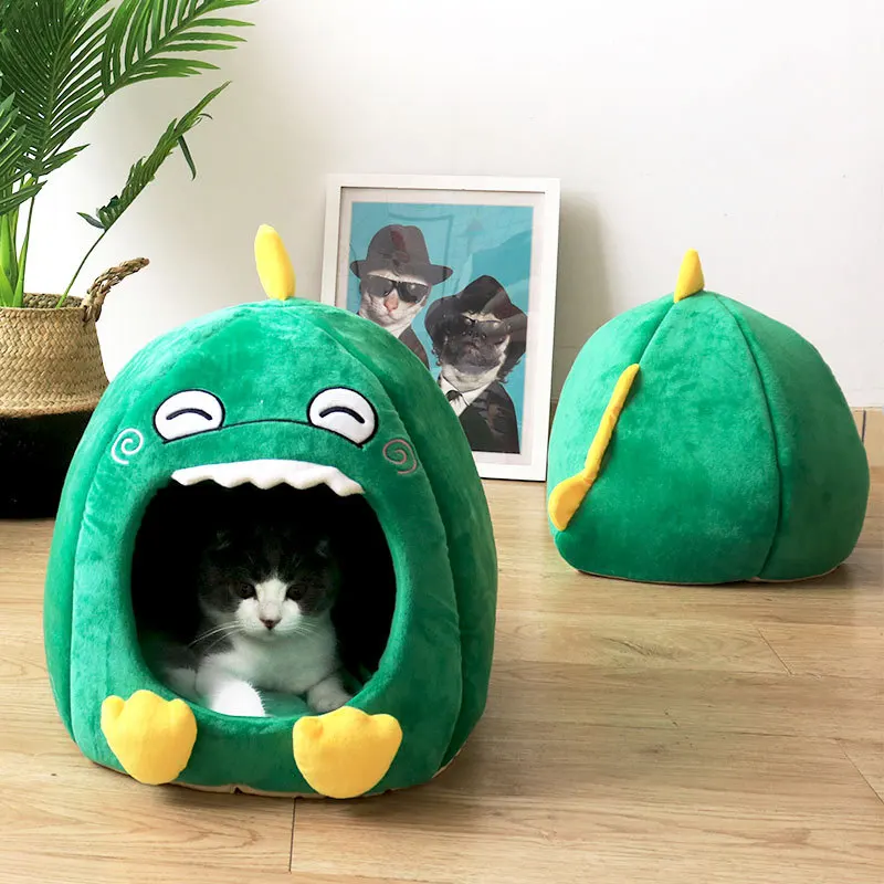 Dinosaur Shape Pet Cat House Kennel Winter Warm Bed Soft Sleeping Mat  Cute Kennel for Dog Chihuahua Cats Comfortable Pets House