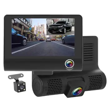 

4" IPS Screen Front+In Car Dual Lens DVR Camera Loop Recording Dashcam Recorder with Rear View Camera Suction Cup Installation