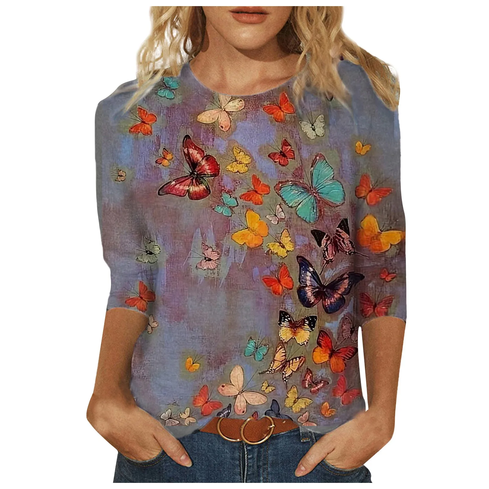 Camisa con estampado de primavera para mujer, Blusa de manga media con cuello redondo, estilo harajuku, ropa para Parte Superior Femenina, #4