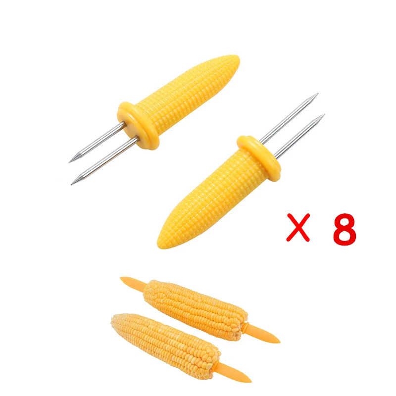 LMETJMA 8pcs/set Corn Holders Stainless Steel BBQ Corn Holders Fork Picks Set Corncob Skewers Set BBQ Tools KC0158