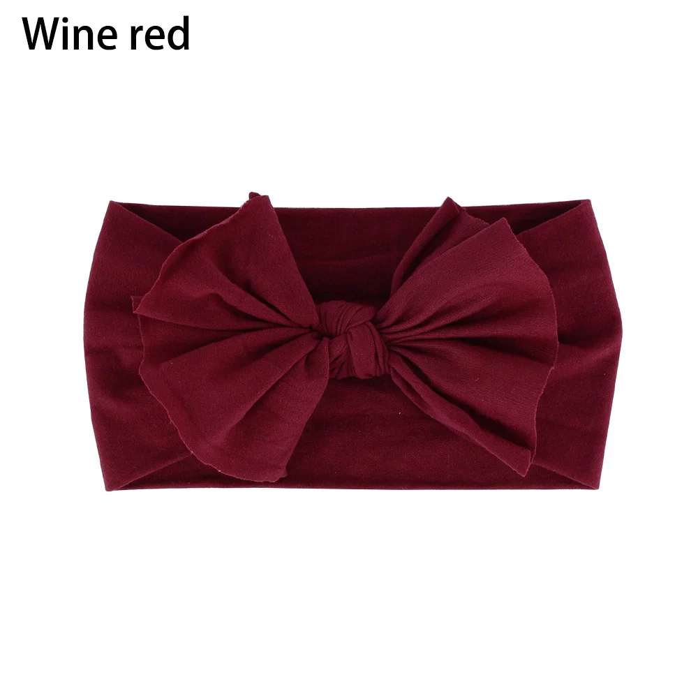 Wine red Милая нейлоновая повязка на голову с бантом для малышей Эластичный Тюрбан повязка для волос бант для девочек волосы группы детей осенние аксессуары для волос - Цвет: Wine red