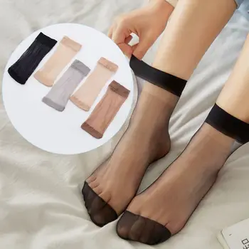 

10 Pairs Women Ultra-Thin Crystal Fiber Silky Short Ankle Socks Transparent Sheer Summer Office Lady Elastic Seamless Hosiery