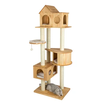 

Imported Finnish Pine Solid Wood Cat Climbing Frame Stable Large Cat Climbing Frame Nest Cat Tree One Villa SF Free Shipping