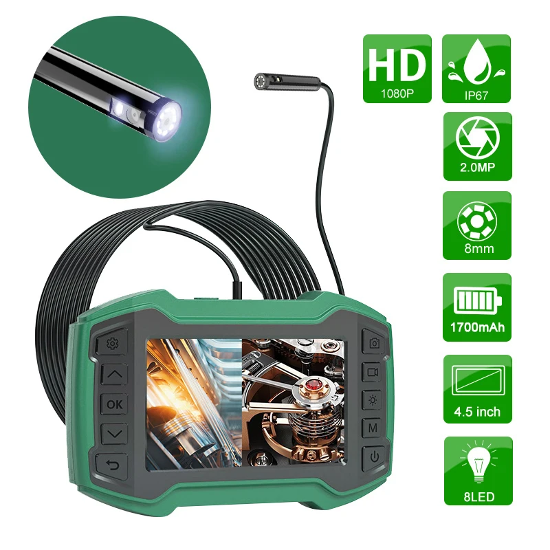 

HD 1080P Dua Lens Inspection Camera 4.5" IPS Screen Endoscope IP67 Waterproof Cam With 8 LED Sewer Camera for Vehicle Pipeline