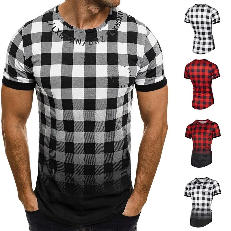 OEAK 2019 мужские рубашки с градиентом Летняя мода Chemise Homme мужские рубашки в клетку с коротким рукавом мужская блузка белая клетчатая