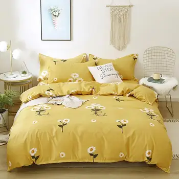 

J Yellow Floral Bedding Set Luxury Flowers Duvet Cover Set Plant and Fruit Reversible Bed Linen Luxury Home Textile