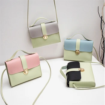 

Ladies Bag Contrast Color Lock Hasp Casual Leather PU Small Square Handbag Shoulder Women Messenger Mobile Phone Shoulder Bag