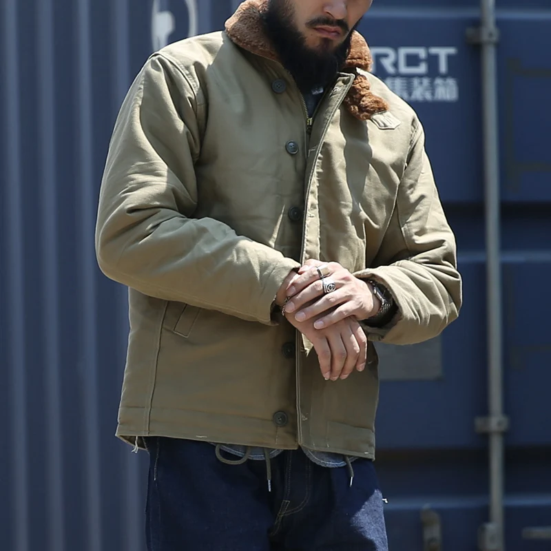 Seller khaki & olive N1 Read Description ! Asian size Bronson navy jacket deck N1 mans short military thick warm 100% wool jacket