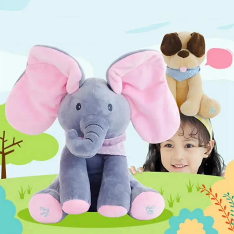 

Electric Plush Elephant Doll Peek A Boo Elephant Stuffed Animal Toy with Music Education Birthday Xmas Thanksgiving Gift for Kid