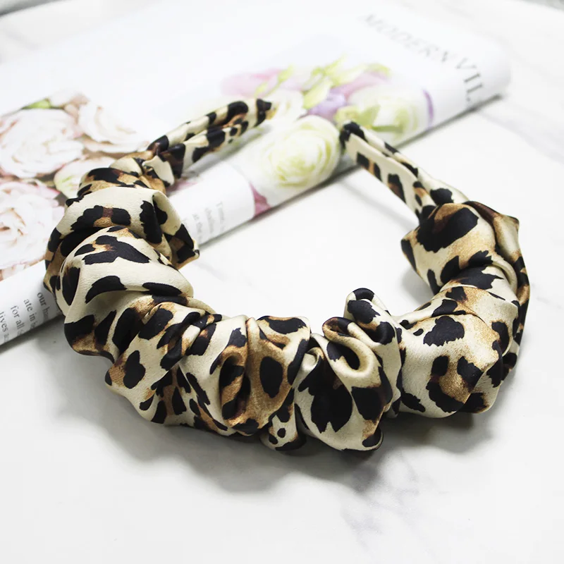 Lystrfac New Fashion Print Leopard Scrunchy Headband for Women Girls Trendy  Pleated Hairband Female Headpieces Hair Accessories