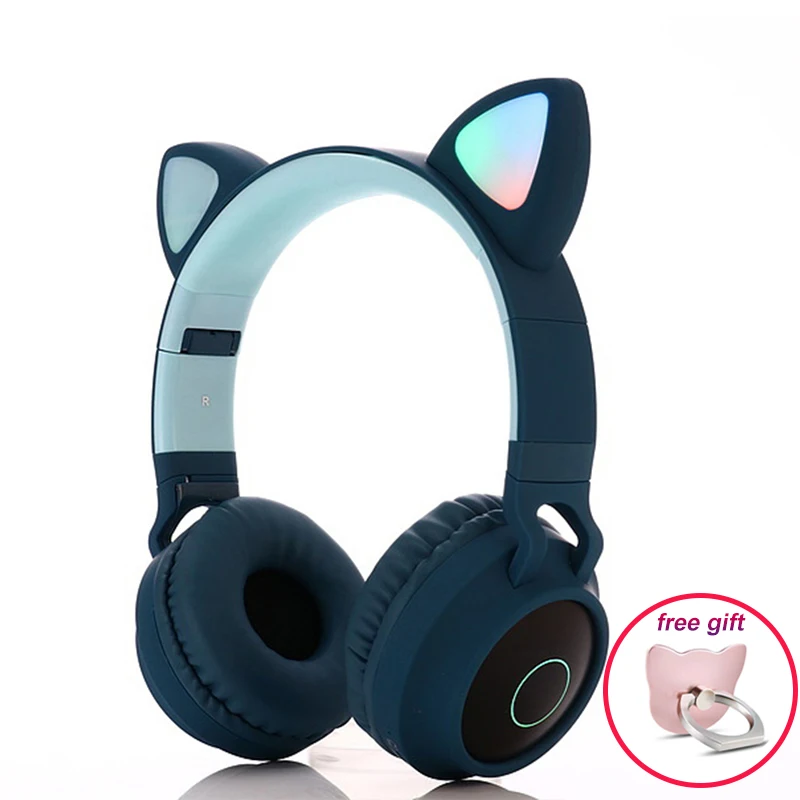 Беспроводные наушники с милыми кошачьими ушками, Bluetooth стерео наушники с микрофоном, рождественский подарок для взрослых и детей, гарнитура на голову - Цвет: Blue