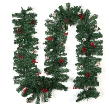 

Christmas Garland Wreath with Light Xmas Home Party Christmas Decoration Pine Tree Rattan Hanging Ornament for Kids 2.7M