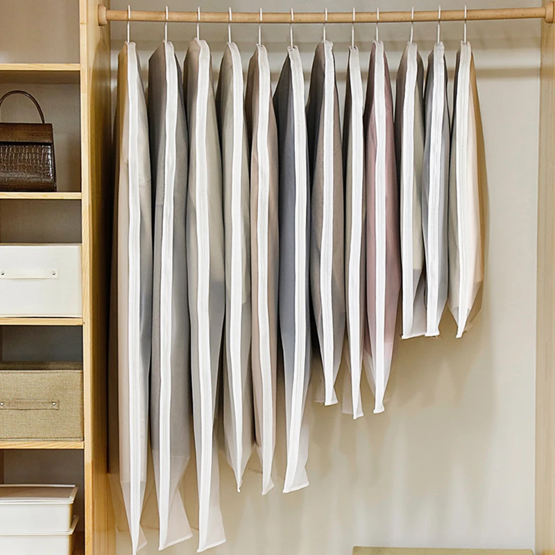 Long Hanging Clothes Dust Cover Side Open Zipper Garment Suit Dress Jacket Coat Dustproof Cover Protector Wardrobe Storage Bags 2