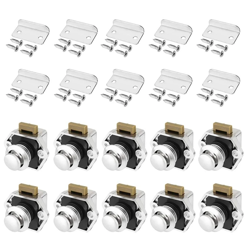 

10 Pcs Push Button Keyless Lock Latch Cupboard Caravan Lock for RV Drawer Cabinet Doors Thickness 15-27mm
