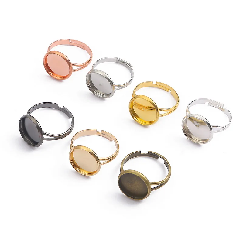Lote de 10 unidades de Base de anillo ajustable Dia10, 12, 14, 16, 18, 20 y 25mm, cabujones de cristal, camafeo, bandeja de ajustes, Diy, fabricación de joyas