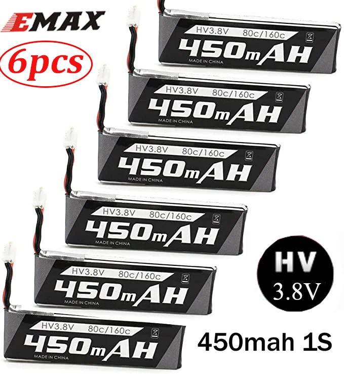 

6pcs 450mAh 1S lipo Battery 3.8V HV PH2.0 85C LiHV Batteries Compatible for 1S Racing Drone Quadcopter EMAX TinyHawk Micro
