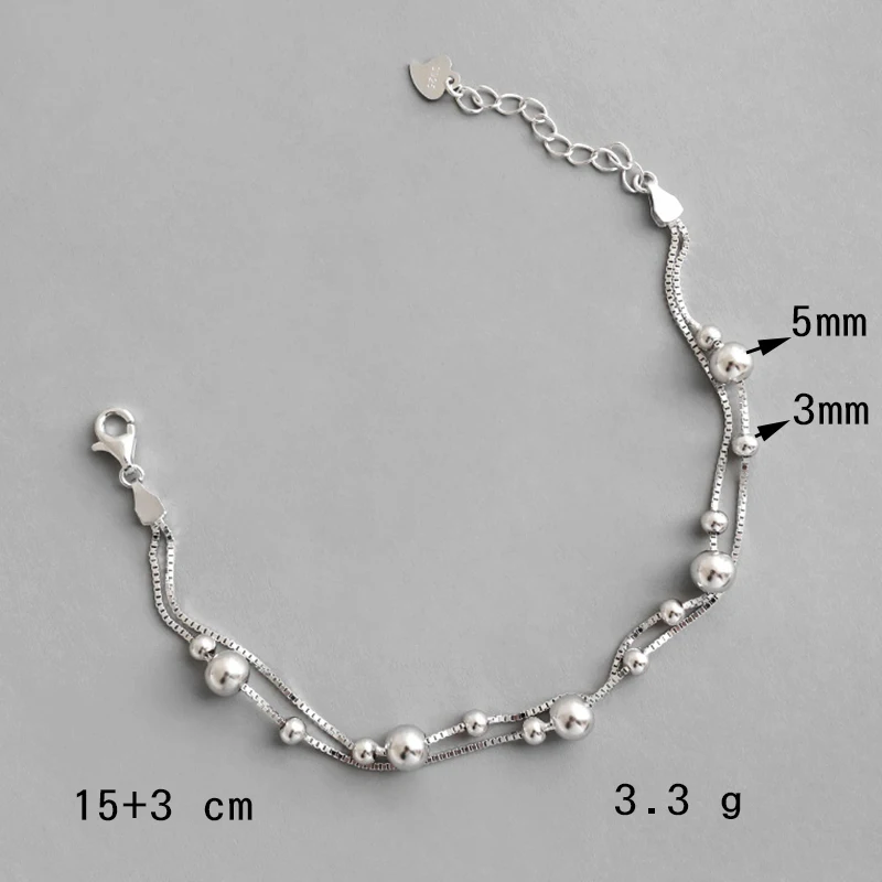 Круглый двухслойный браслет из бисера, 925 пробы, Серебряная коробка, цепной серебряный браслет, большой и маленький браслет из шариков, Женские Ювелирные изделия 925