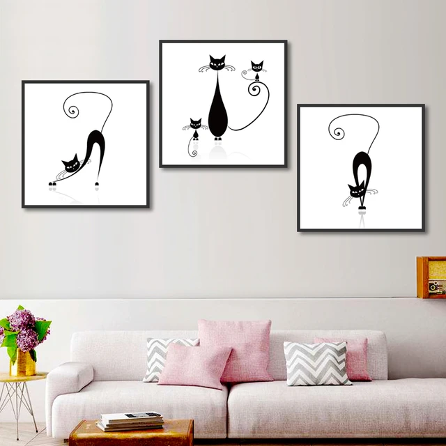 Desenho preto e branco de um gato bonito. cabeça de gato isolada cartazes  para a parede • posters modelo, tiro na cabeça, agradável