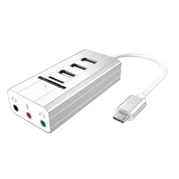 

Type-C USB Hub External Sound Card AUX Mic Headset TF SD Adapter for Laptop PC