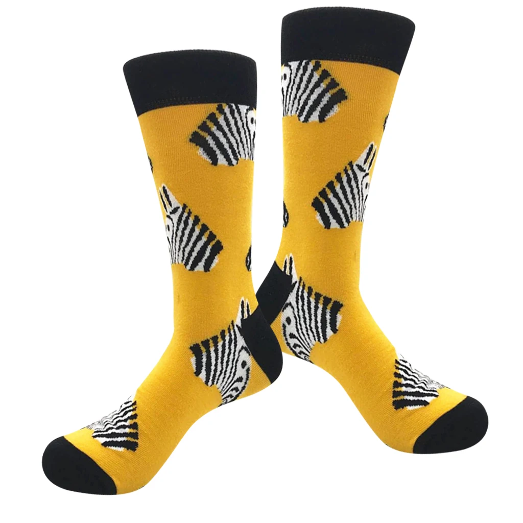 Novelty 2 Pairs Men Casual Cotton Stockings  Zebra Bird Pattern Universe Film Stockings Knight Spring Autumn winter Funny Socks 